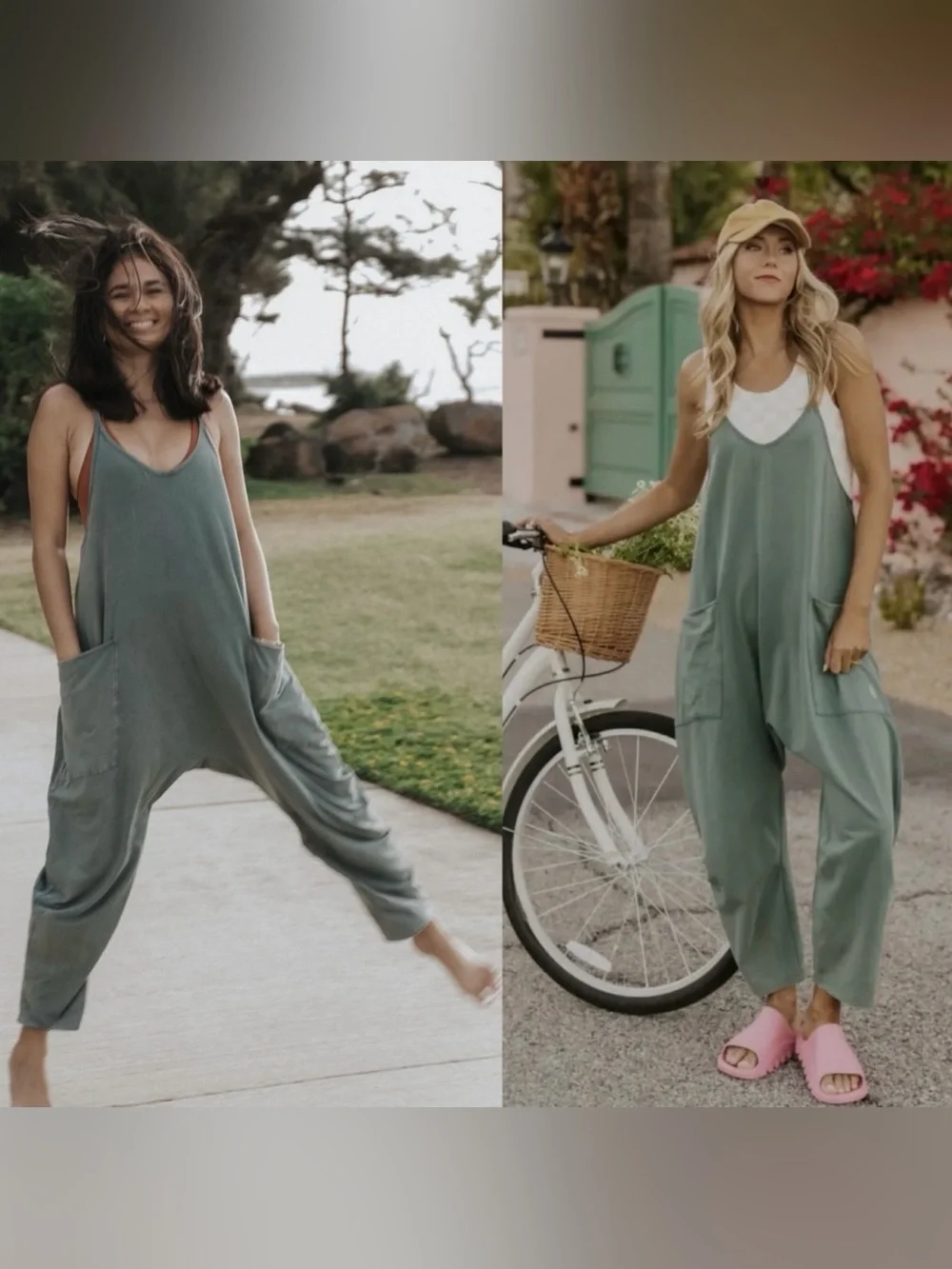 Free People Olive Sage Scoop-Neck Pocket Jumpsuit
